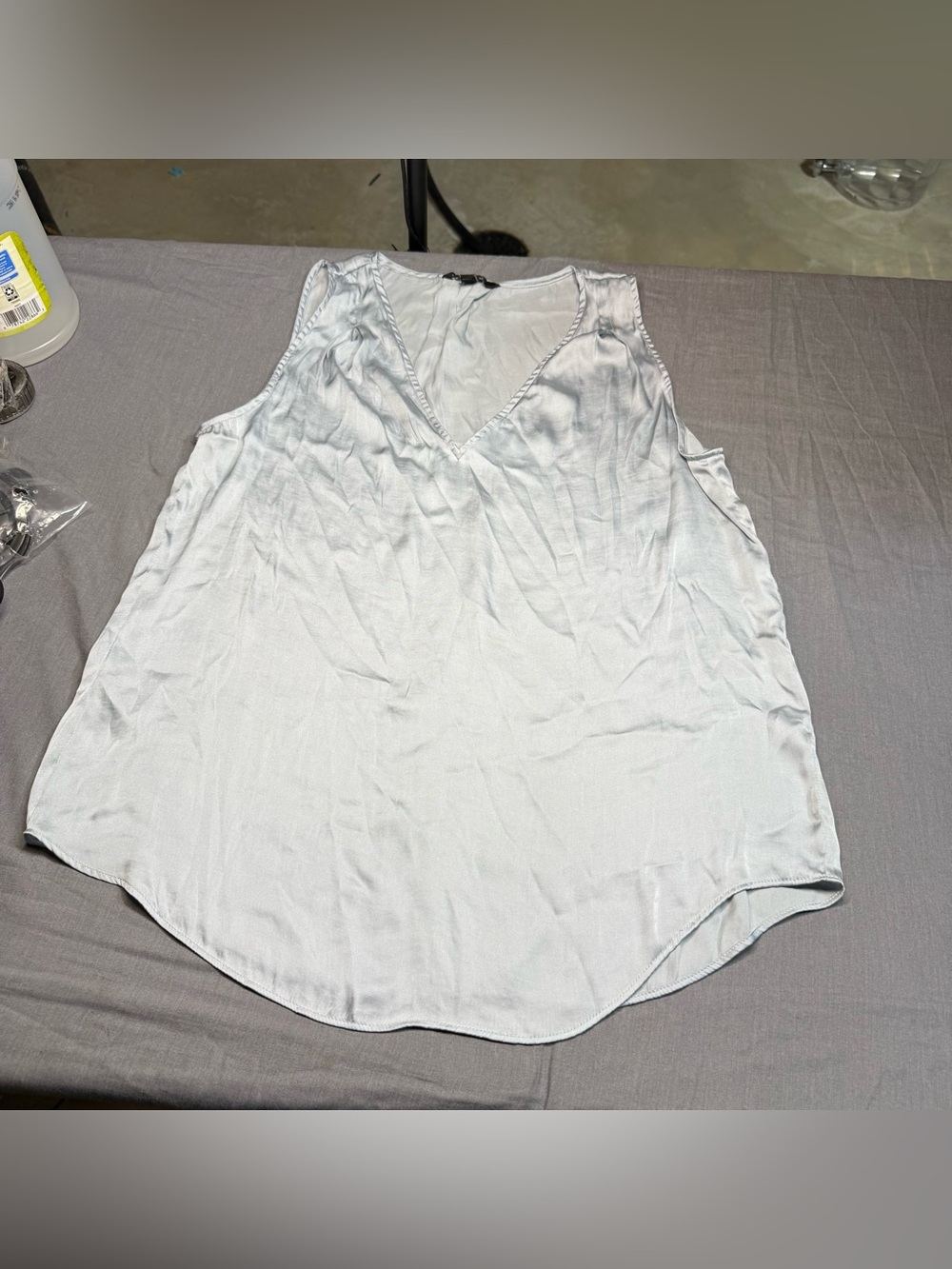 Banana Republic Pale Blue V-Neck Sleeveless Silk-Blend Tank